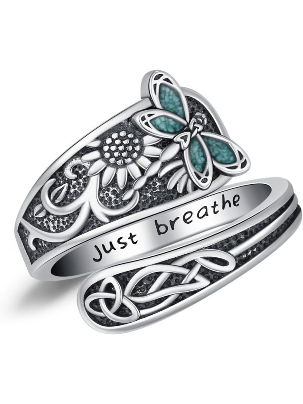 Handmade 925 Sterling Silver Bypass Spoon Ring with Natural Gemstone Accent